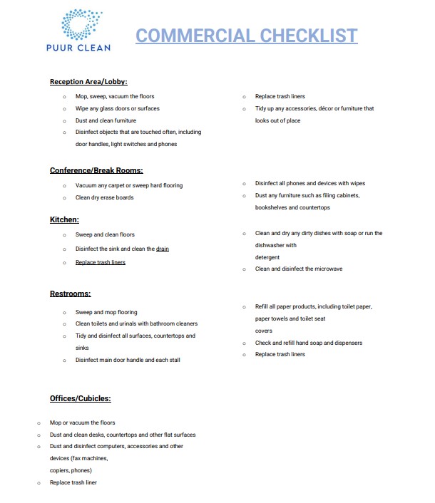 Commercial cleaning checklist